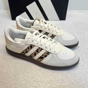 NEW Adidas Big Juniors Sneakers Low Top Cream/Brown/Leopard Print Sz 7 (WOMEN 8)